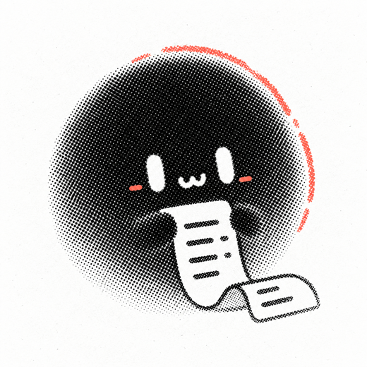 Our halftone mascot holding a receipt